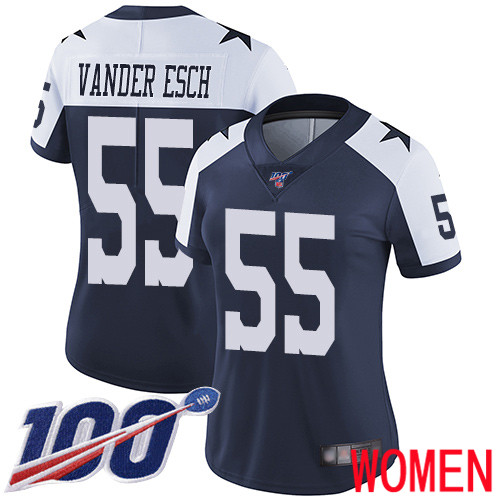 Women Dallas Cowboys Limited Navy Blue Leighton Vander Esch Alternate 55 100th Season Vapor Untouchable Throwback NFL Jersey
